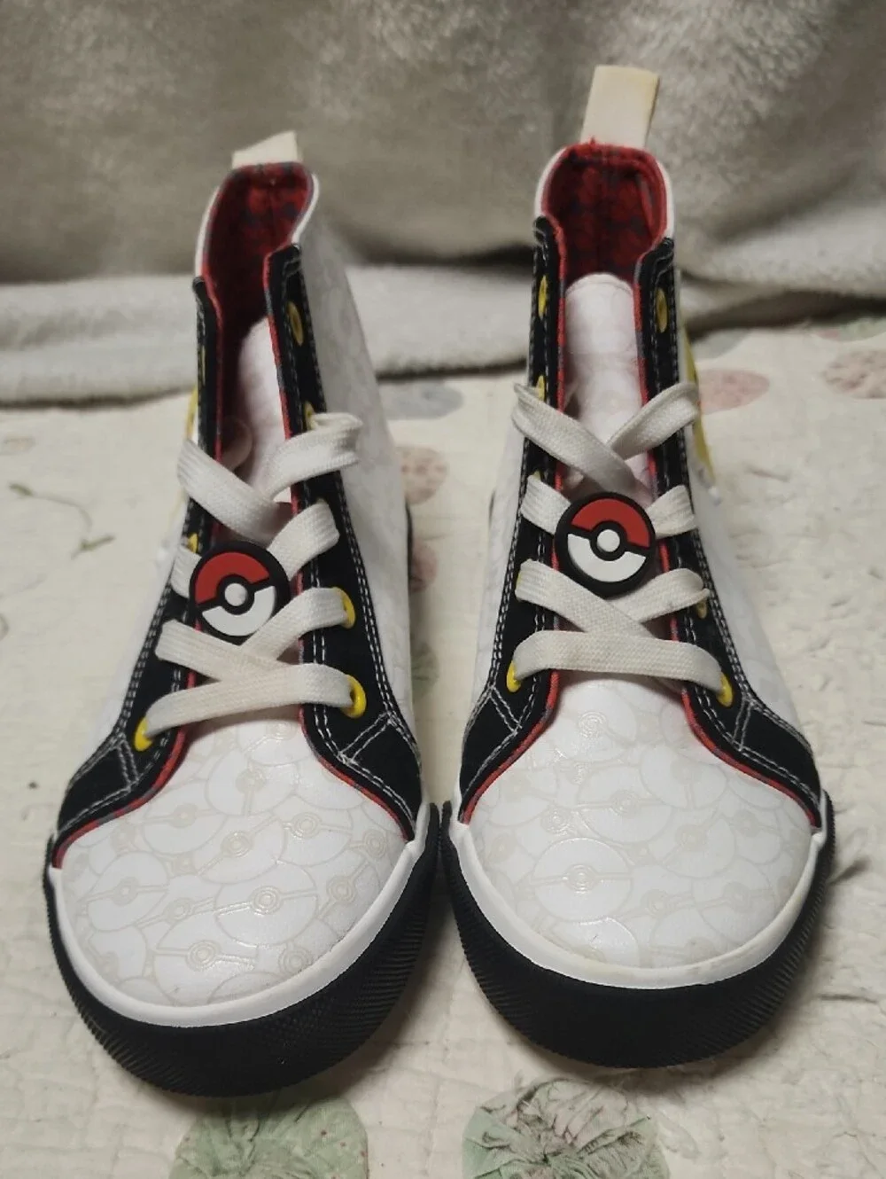 Kids White High-Top Pikachu Sneakers with Black Trim